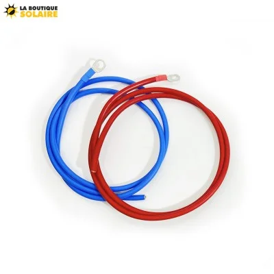 Kit Câbles 2 x 1 mètre de 16 mm2 Rouge / Bleu + Cosses 16/8 Rouge 16/10 Bleu